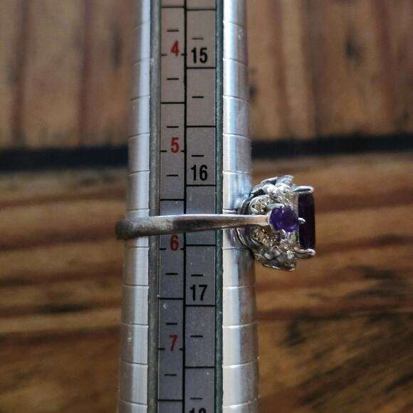 Amethyst & CZ Accents 925 Sterling Silver Ring Gorgeous Sz 5.75 Signed DK China - Picture 4 of 9